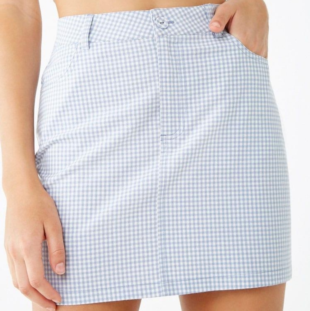 FOREVER 21 Size M Blue & White Gingham Mini Skirt